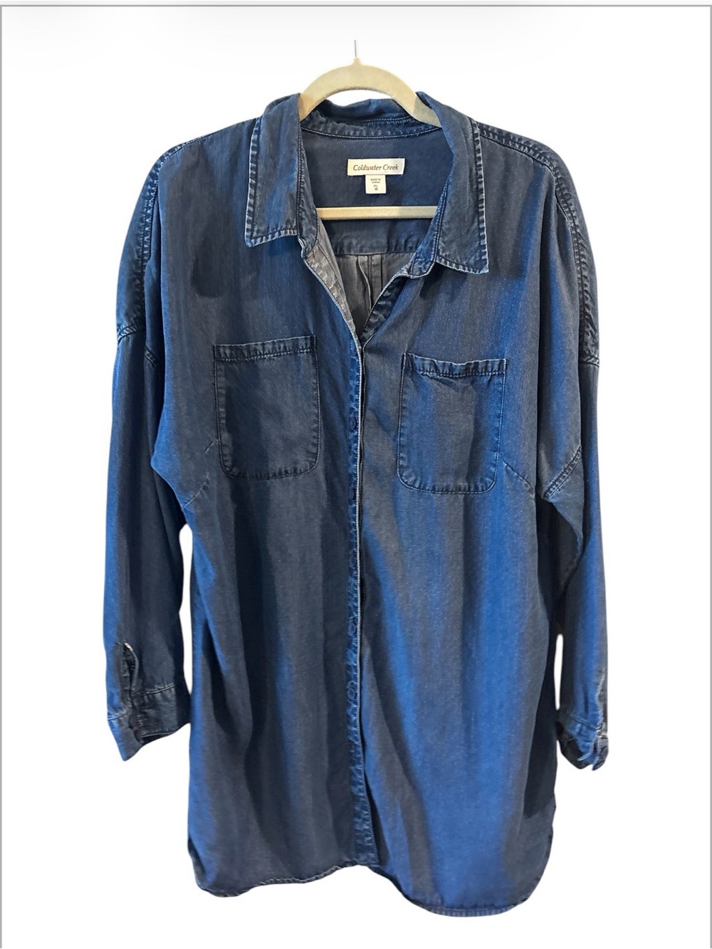 Coldwater Creek Blue Tencel Button Down Shirt XL 16 Oversized